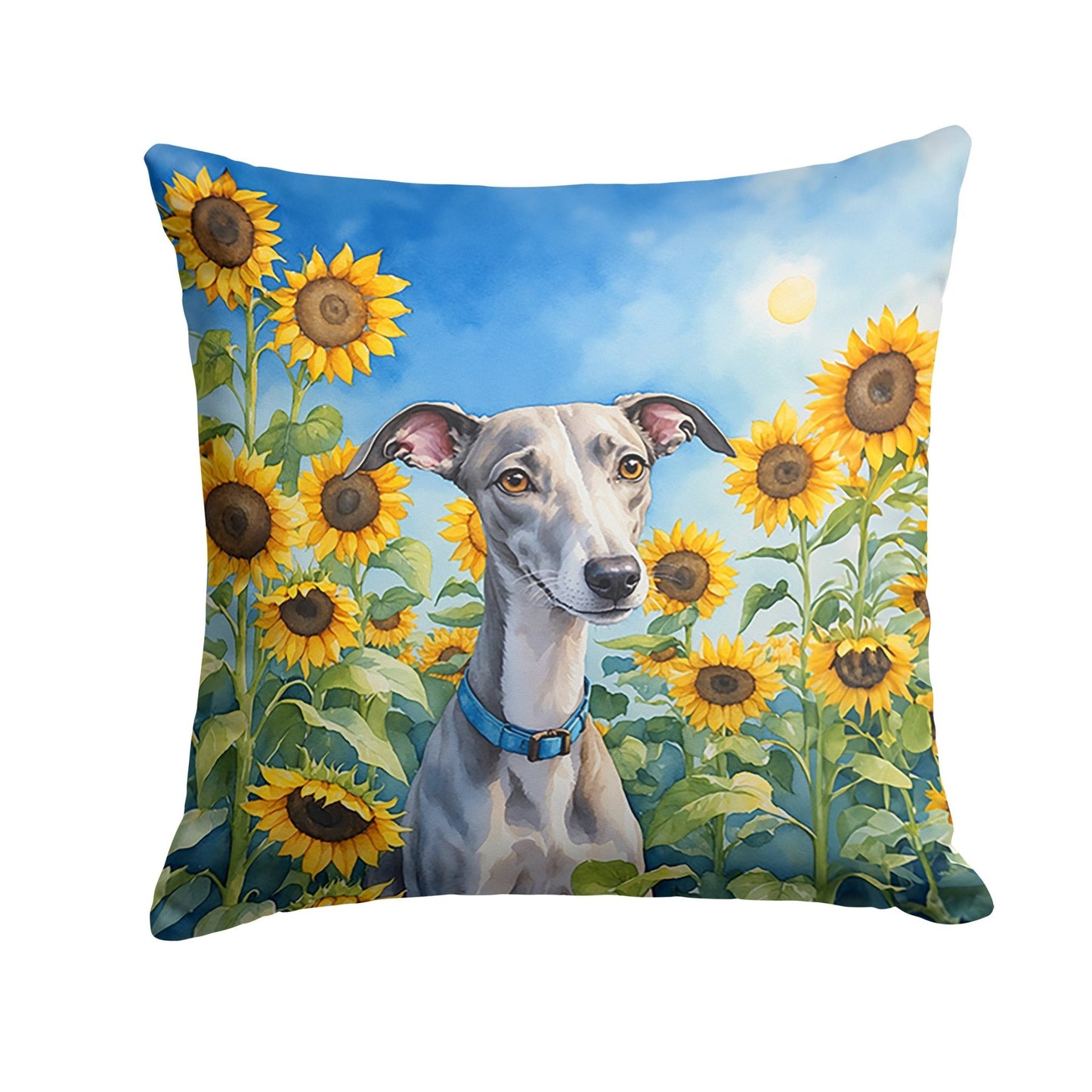 Whippet in Sunflowers Throw Pillow - GiftWave.co