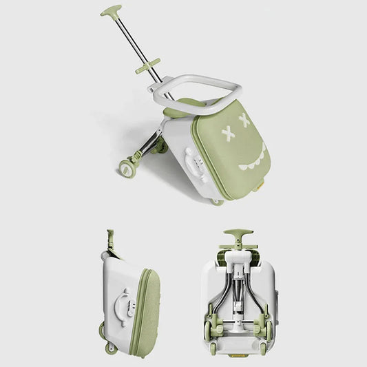 TravelTrek: Foldable Ride-On Trolley Luggage with Brake Wheels for Kids