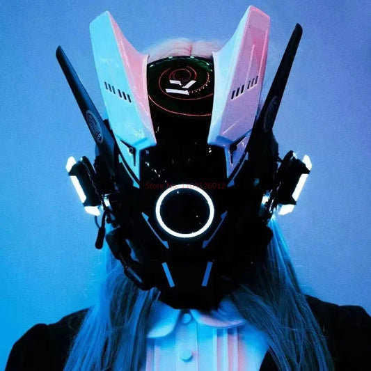 Cyberpunk Helmet Shinobi Mask: Robot Samurai Armor with LED Light