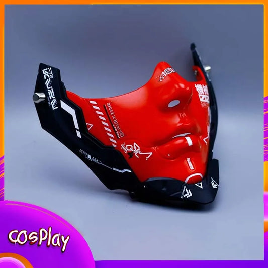 Cyberpunk Half Face Mechanical Mask – Red | Cosplay & Halloween Costume Prop