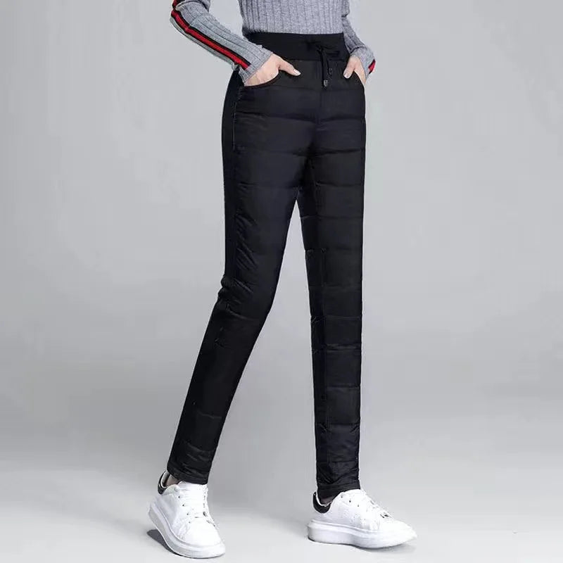 Winter Down Cotton Pencil Pants | Windproof High-Waist Warm Slim Trousers