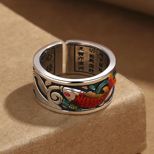 Retro Ethnic Style Enamel Carp Ring | Adjustable Opening Fashion Jewelry