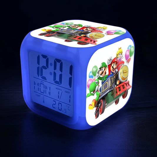 Anime Sonic & Mario Bros Figure Model LED Alarm Clock: 7-Color Touch Light Desk Clock