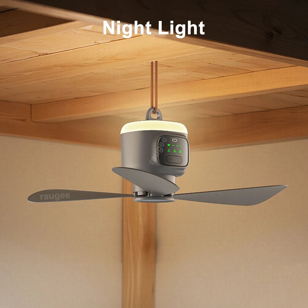 Portable Camping Ceiling Fan – 12000mAh Rechargeable, LED Lantern, Remote Control, 30H Battery, USB - C, RV/Tent - GiftWave.co