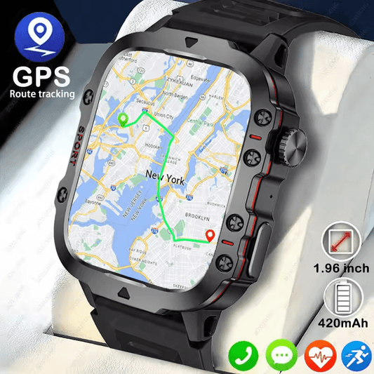 Men's Rugged GPS Smartwatch 1.96" AMOLED Bluetooth Call IP68 MIL - STD - 810H Compass Altimeter 15 Days - GiftWave.co