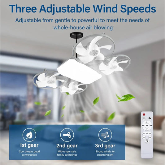 2-in-1 E27 Socket Ceiling Fan Light - Dimmable LED with Remote - 3 Color... — View 2
