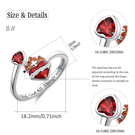 Radiant Ignite™ Flame-Red Heart Ring | Personalized Ruby-Embellished Open Ring