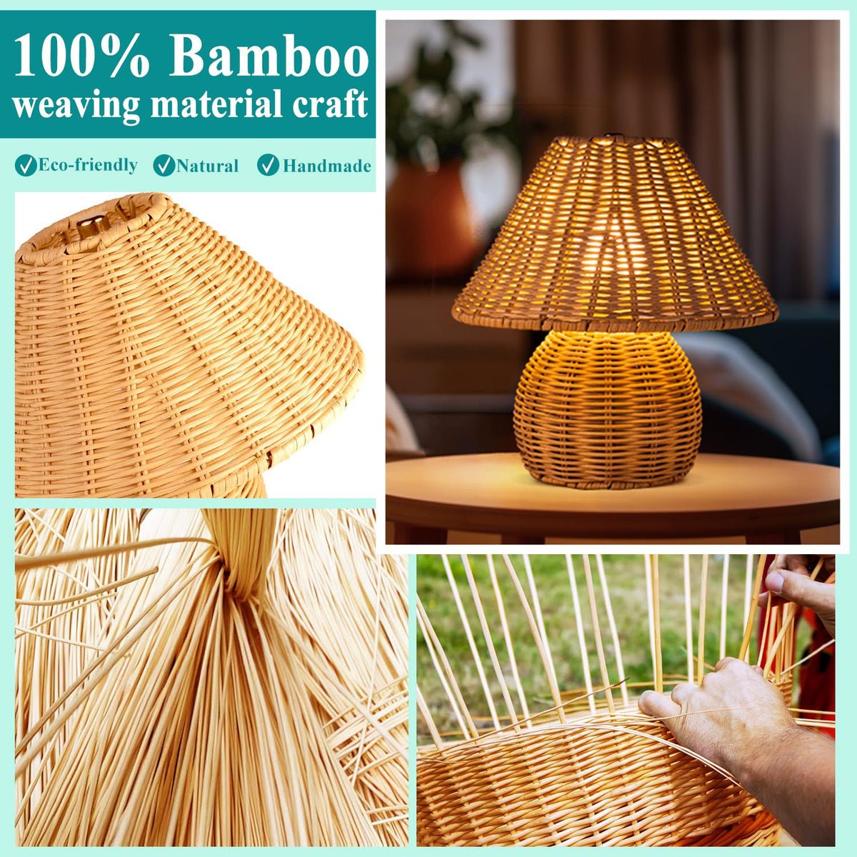 Handmade Bamboo Rattan Table Lamp Boho Wicker Woven Bedside Desk Accent Light Bedroom Nursery E26 - GiftWave.co