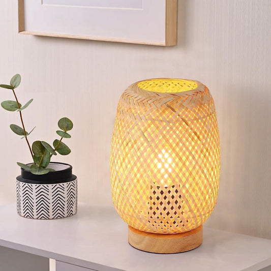 Handmade Bamboo Rattan Table Lamp Boho Wicker Woven Bedside Desk Accent Light Bedroom Nursery E26 - GiftWave.co