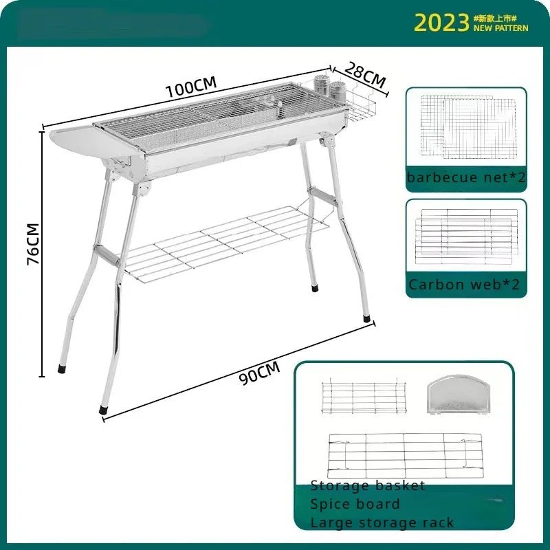 Large Stainless Steel Charcoal BBQ Grill Portable Folding Barbecue Cooke... — View 6
