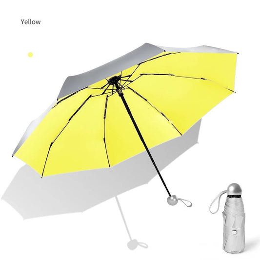 Titanium Silver 8 Ribs Pocket Mini Umbrella: Anti - UV Sun Umbrella, UPF Protection - GiftWave.co