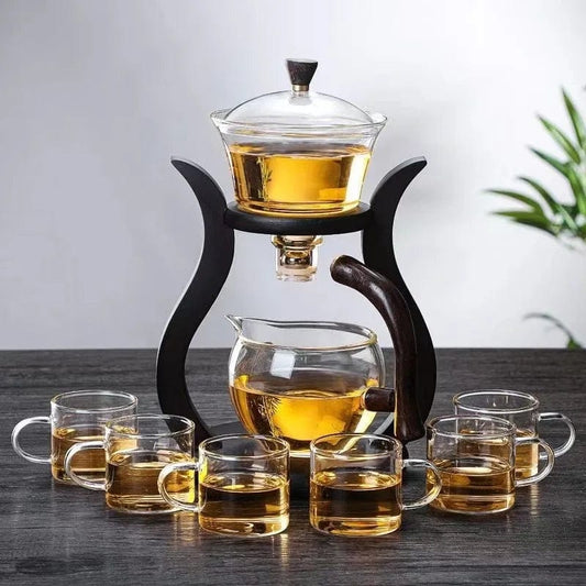 ZenFlow: Lazy Kung Fu Glass Tea Set with Magnetic Switch Infuser - Homebound Essentials