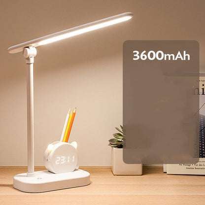 LED Desk Lamp with Pen Holder & Digital Clock, Charging Eye Protection T... — View 6