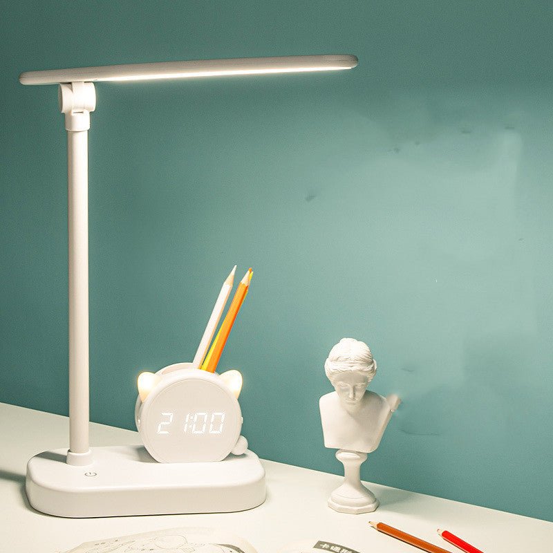 LED Desk Lamp with Pen Holder & Digital Clock, Charging Eye Protection T... — Gift Idea