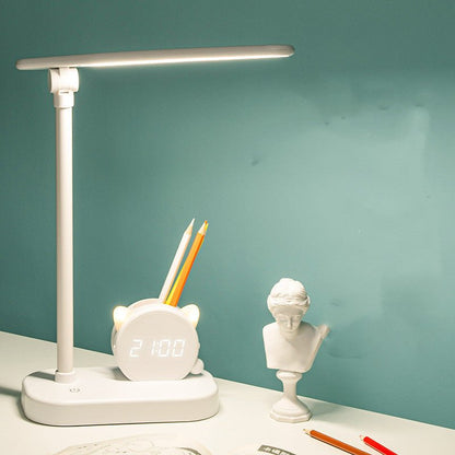 LED Desk Lamp with Pen Holder & Digital Clock, Charging Eye Protection T... — Gift Idea