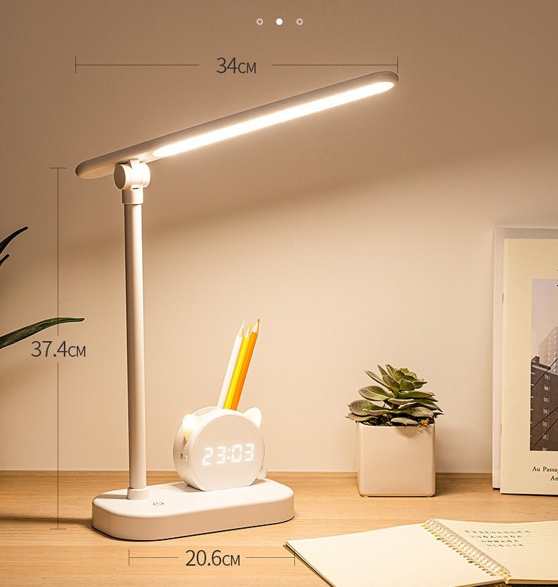 LED Desk Lamp with Pen Holder & Digital Clock, Charging Eye Protection T... — View 5