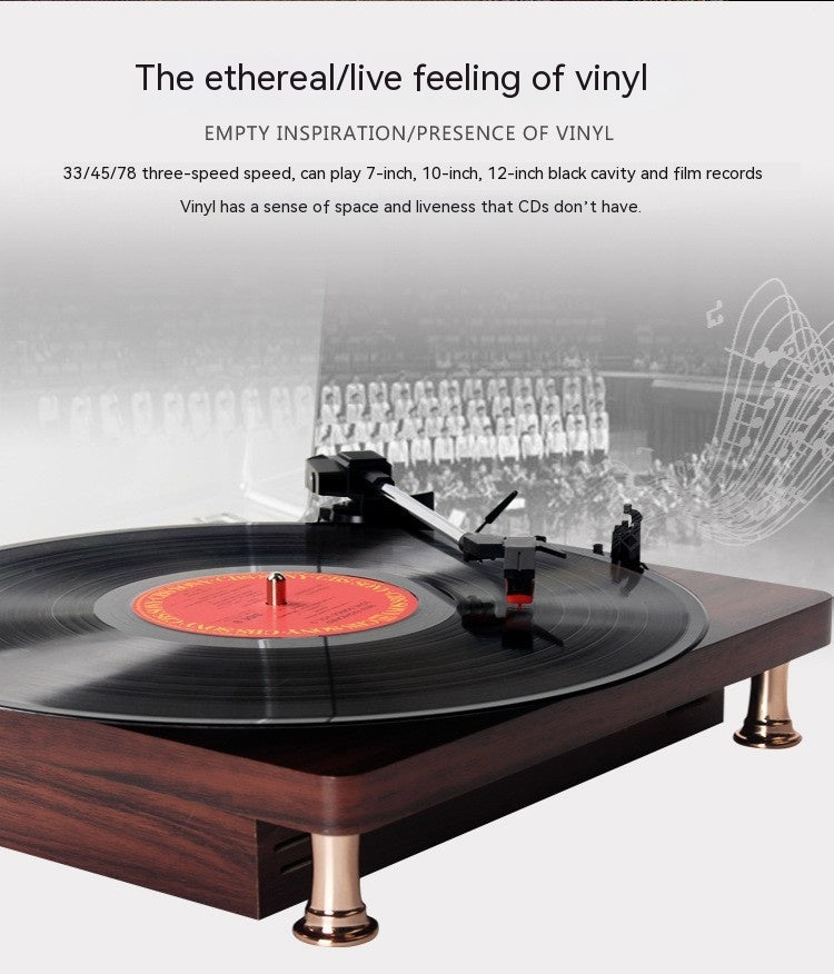 Vinyl Record Player Bluetooth Turntable Built - in Stereo Speakers 3 - Speed Belt Drive Wood - GiftWave.co