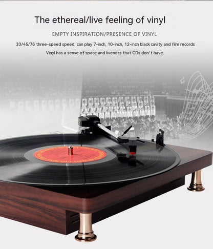 Vinyl Record Player Bluetooth Turntable Built - in Stereo Speakers 3 - Speed Belt Drive Wood - GiftWave.co