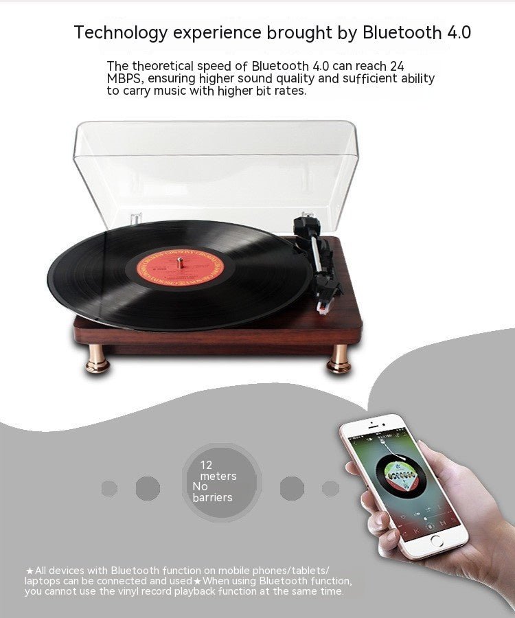 Vinyl Record Player Bluetooth Turntable Built - in Stereo Speakers 3 - Speed Belt Drive Wood - GiftWave.co