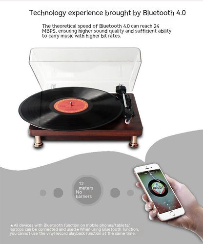 Vinyl Record Player Bluetooth Turntable Built - in Stereo Speakers 3 - Speed Belt Drive Wood - GiftWave.co