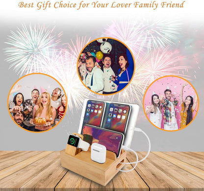 Bamboo Charging Station for Multiple Devices – Wireless Qi Charger, 7-Po... — View 6