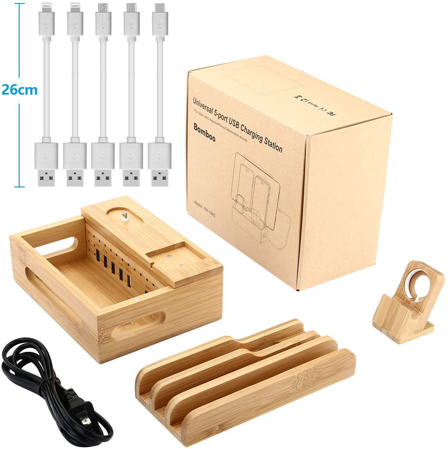 Bamboo Charging Station for Multiple Devices – Wireless Qi Charger, 7-Po... — View 2