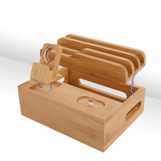 Bamboo Charging Station for Multiple Devices – Wireless Qi Charger, 7-Po... — Gift Idea
