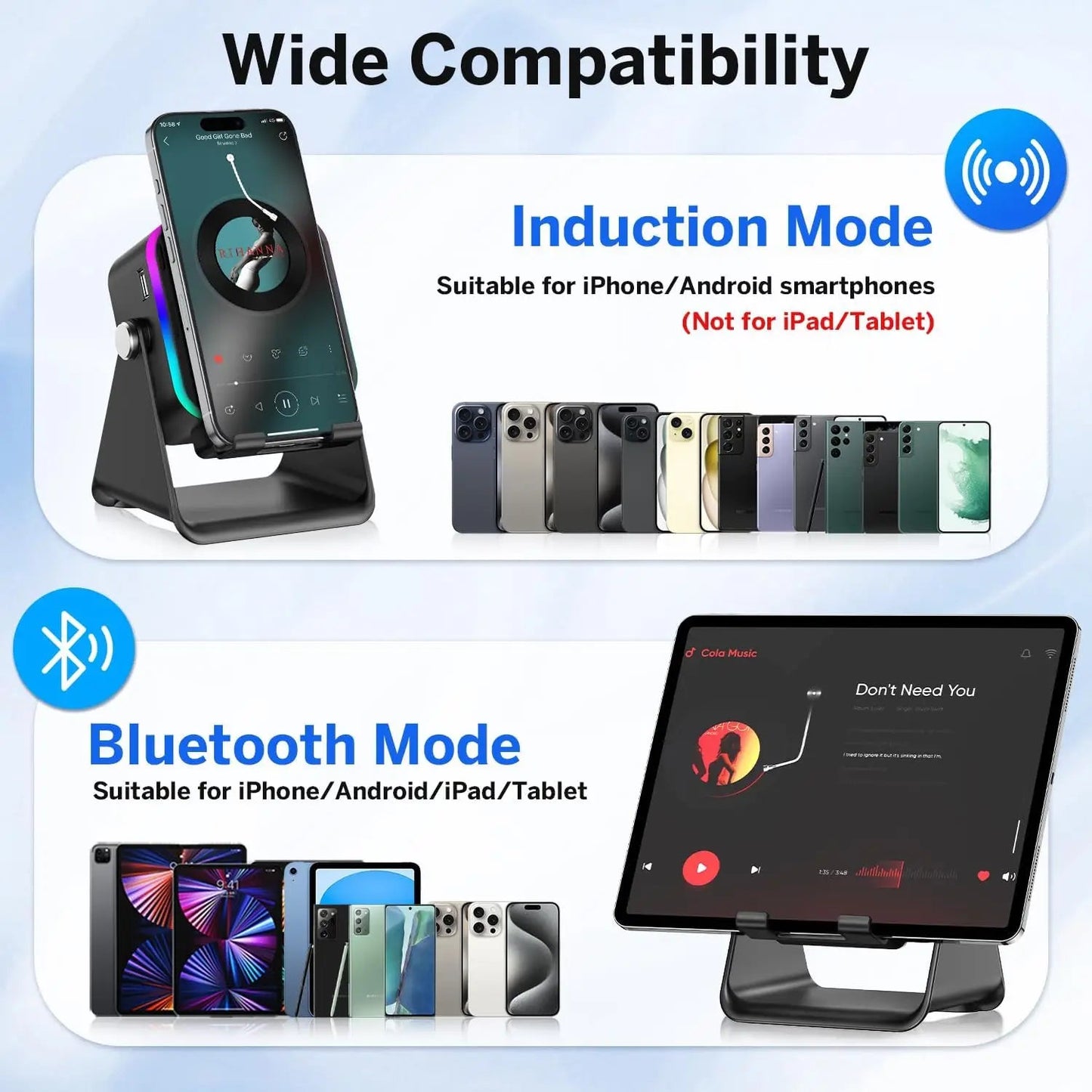 5-in-1 Wireless Bluetooth Speaker Phone Stand RGB Light Auto Induction C... — View 6