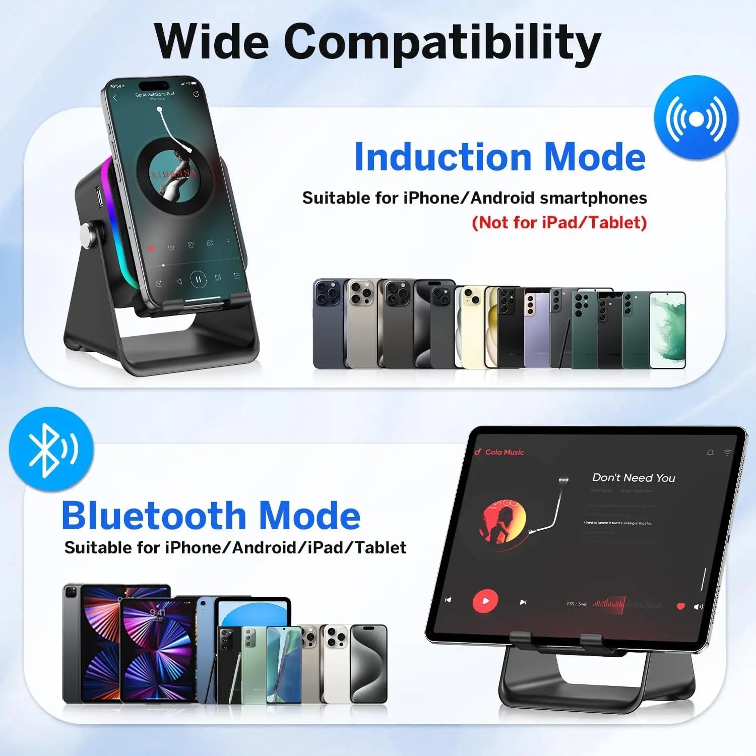 5-in-1 Wireless Bluetooth Speaker Phone Stand RGB Light Auto Induction C... — View 6