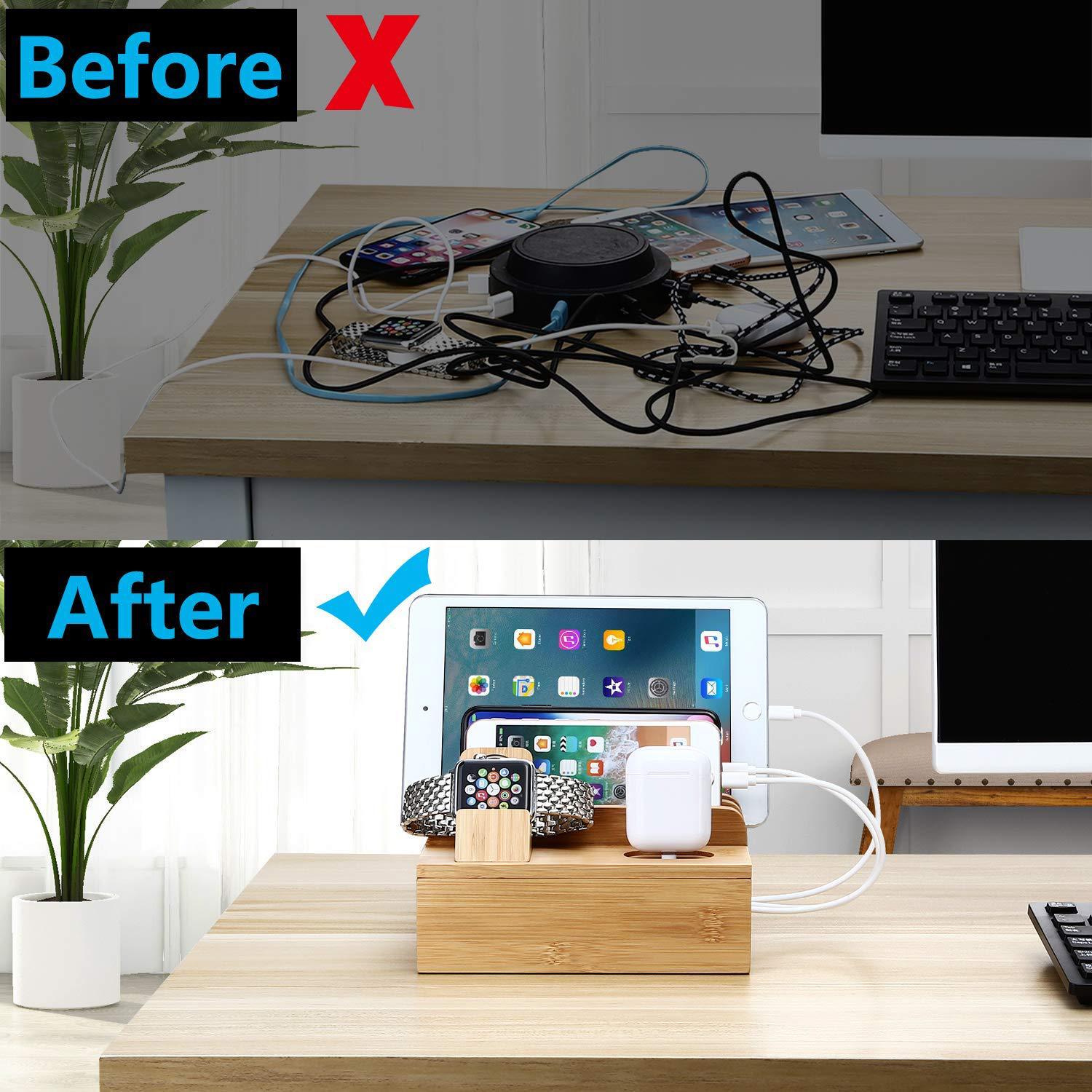 Bamboo Charging Station for Multiple Devices – Wireless Qi Charger, 7-Po... — View 5