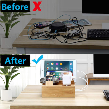 Bamboo Charging Station for Multiple Devices – Wireless Qi Charger, 7-Po... — View 5