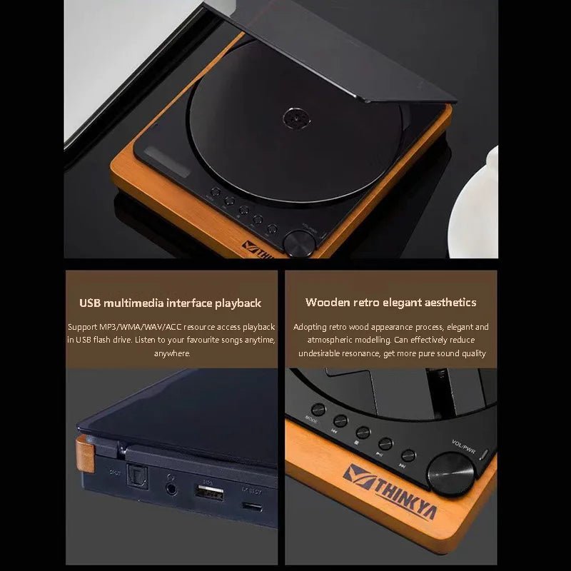 Wooden HiFi CD Player Bluetooth 5.1 SPDIF Optical USB Lossless Retro Desktop Audio No Speaker Remote - GiftWave.co