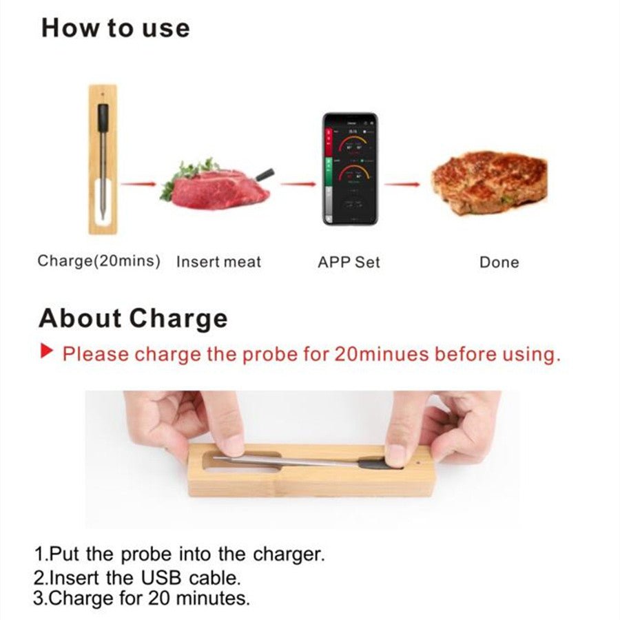 Wireless Bluetooth Meat Thermometer — Smart BBQ Probe for Grill, Smoker ... — View 2