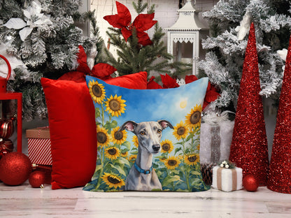 Whippet in Sunflowers Throw Pillow