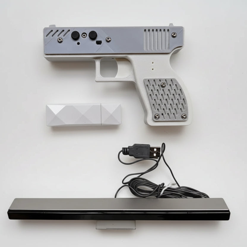 Gaming controller with USB cable and receiver on a white background, featuring the brand 'WK'.