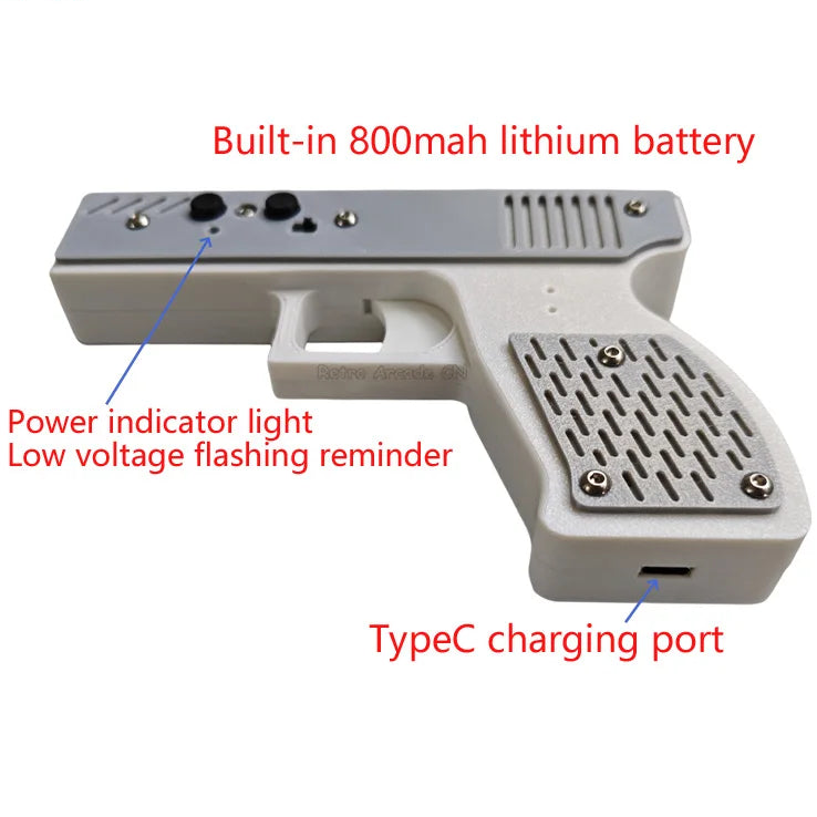 Grip with built-in 800mAh lithium battery, power indicator light, and TypeC charging port on a white background.
