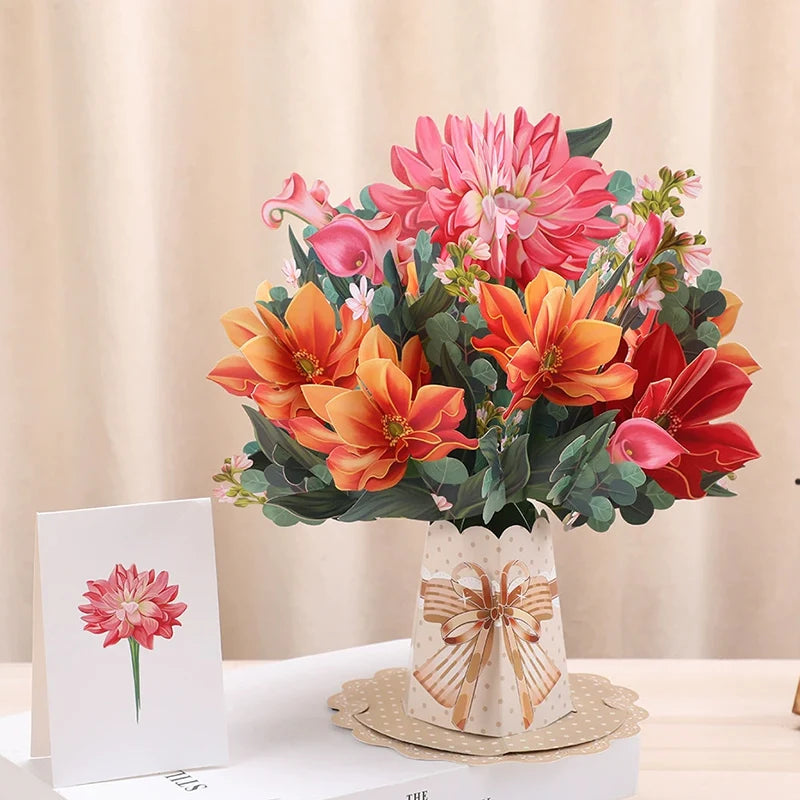 Premium 3D Pop-Up Flower Bouquet Card | Forever Floral Greeting Set
