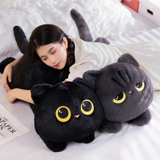 Cute Black Cat Plush Toy - Kawaii Cuddly Pillow Cushion