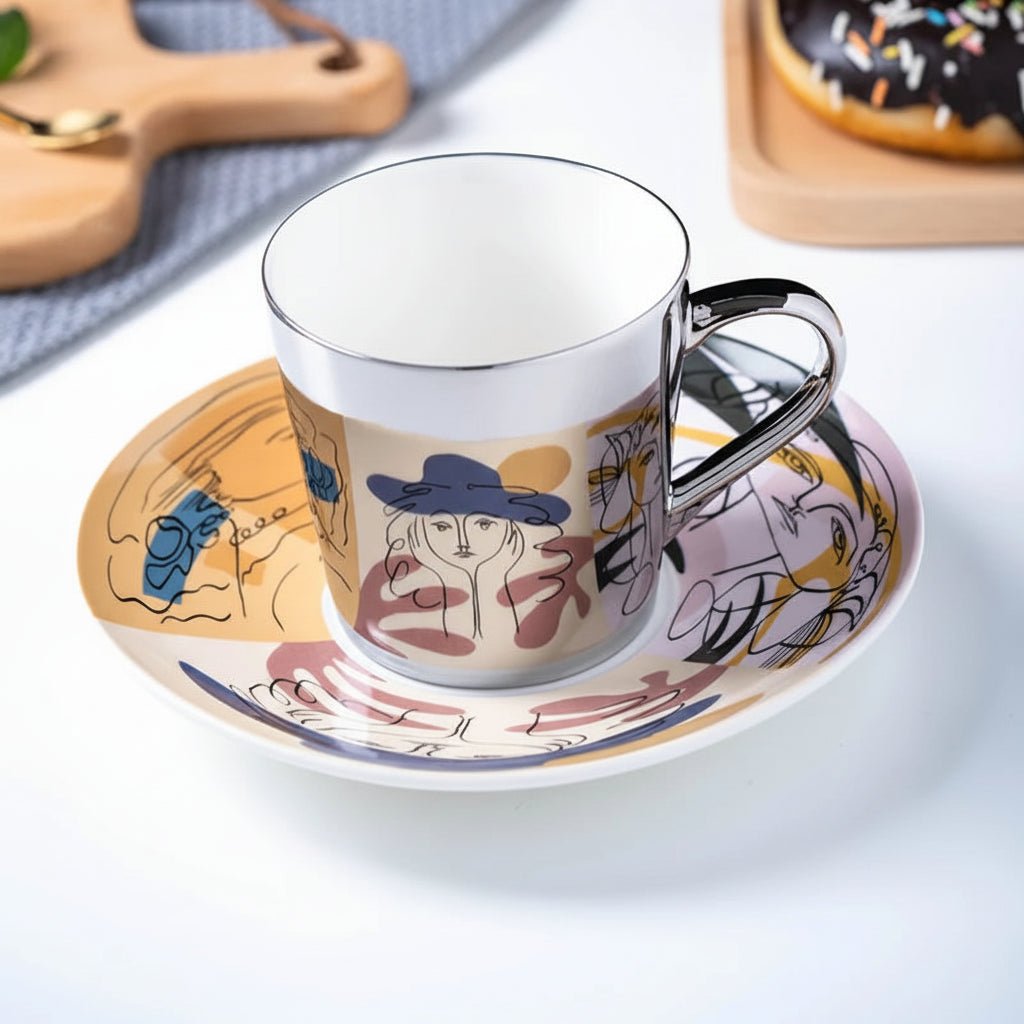 ZenSands Nordic Picasso Lion Mirror Cup Saucer Set Anamorphic Porcelain Illusion Coffee Cup Gift - GiftWave.co