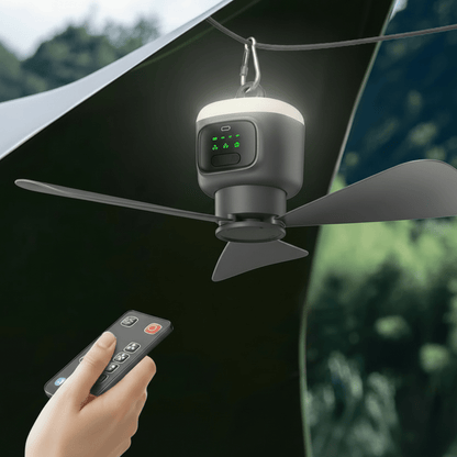 Portable Camping Ceiling Fan – 12000mAh Rechargeable, LED Lantern, Remote Control, 30H Battery, USB - C, RV/Tent - GiftWave.co
