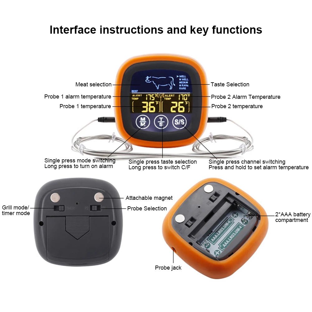 Dual Probe Digital Kitchen Meat Thermometer Touch Screen BBQ Food Temper... — View 4