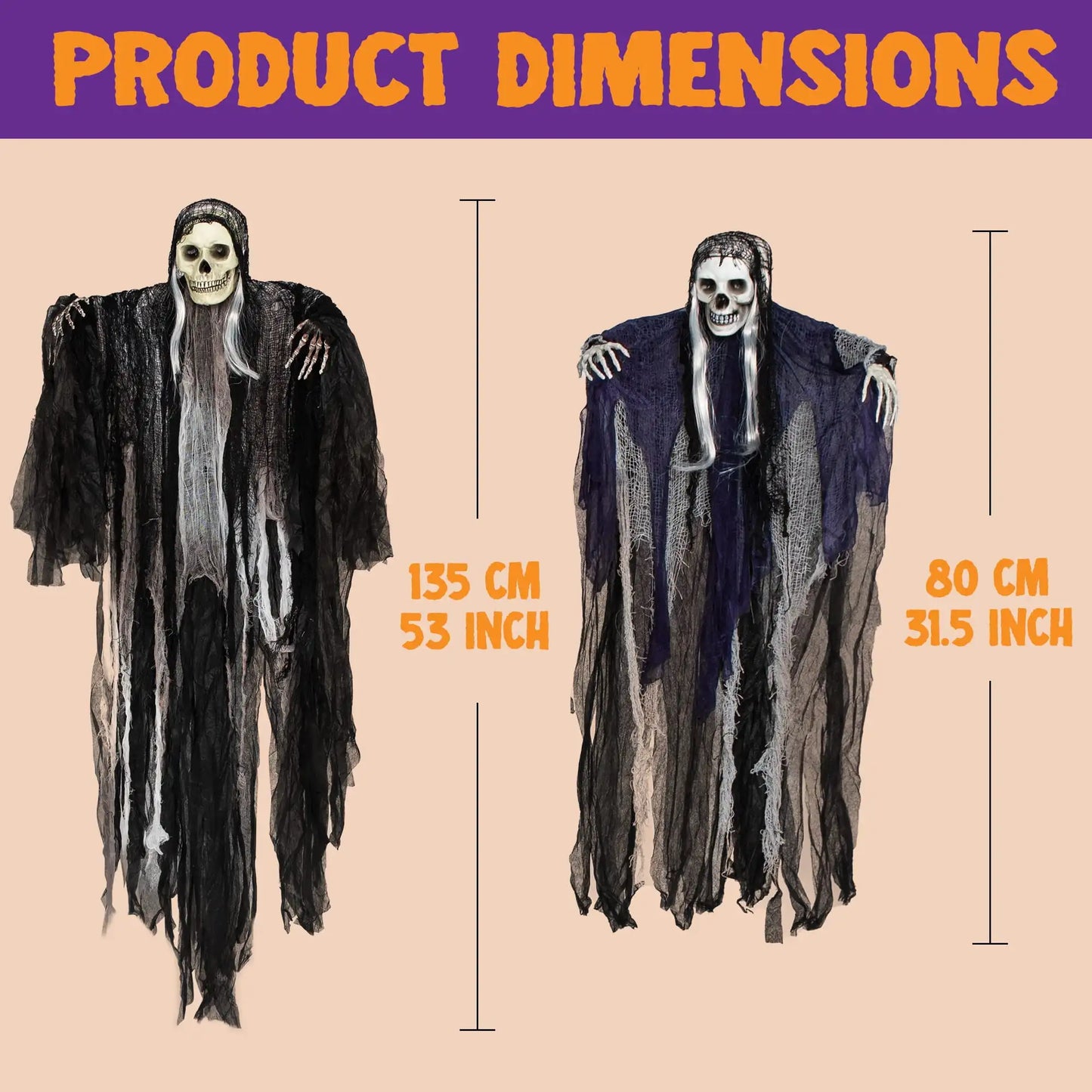3 Pack Hanging Ghost Skeleton Grim Reaper Halloween Decorations, Scary O... — View 5
