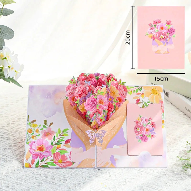 Premium 3D Pop-Up Flower Bouquet Card | Forever Floral Greeting Set