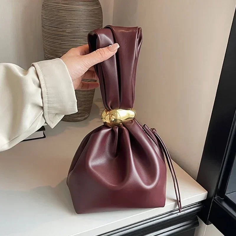 Pleated Mini Bucket Clutch Bag – Luxury Soft Leather Evening Pouch, Side Zipper, Women's Party Shoulder Bag - GiftWave.co