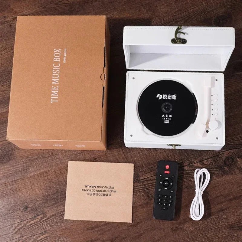 Vintage Leather CD Player Two - Way Bluetooth 5.0 6 - in - 1 USB Lossless Rechargeable Retro Suitcase Gift - GiftWave.co