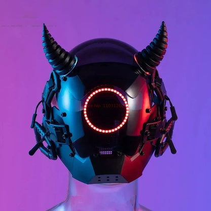 Cyberpunk Helmet Shinobi Mask: Robot Samurai Armor with LED Light — View 34