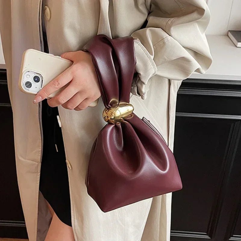 Pleated Mini Bucket Clutch Bag – Luxury Soft Leather Evening Pouch, Side Zipper, Women's Party Shoulder Bag - GiftWave.co