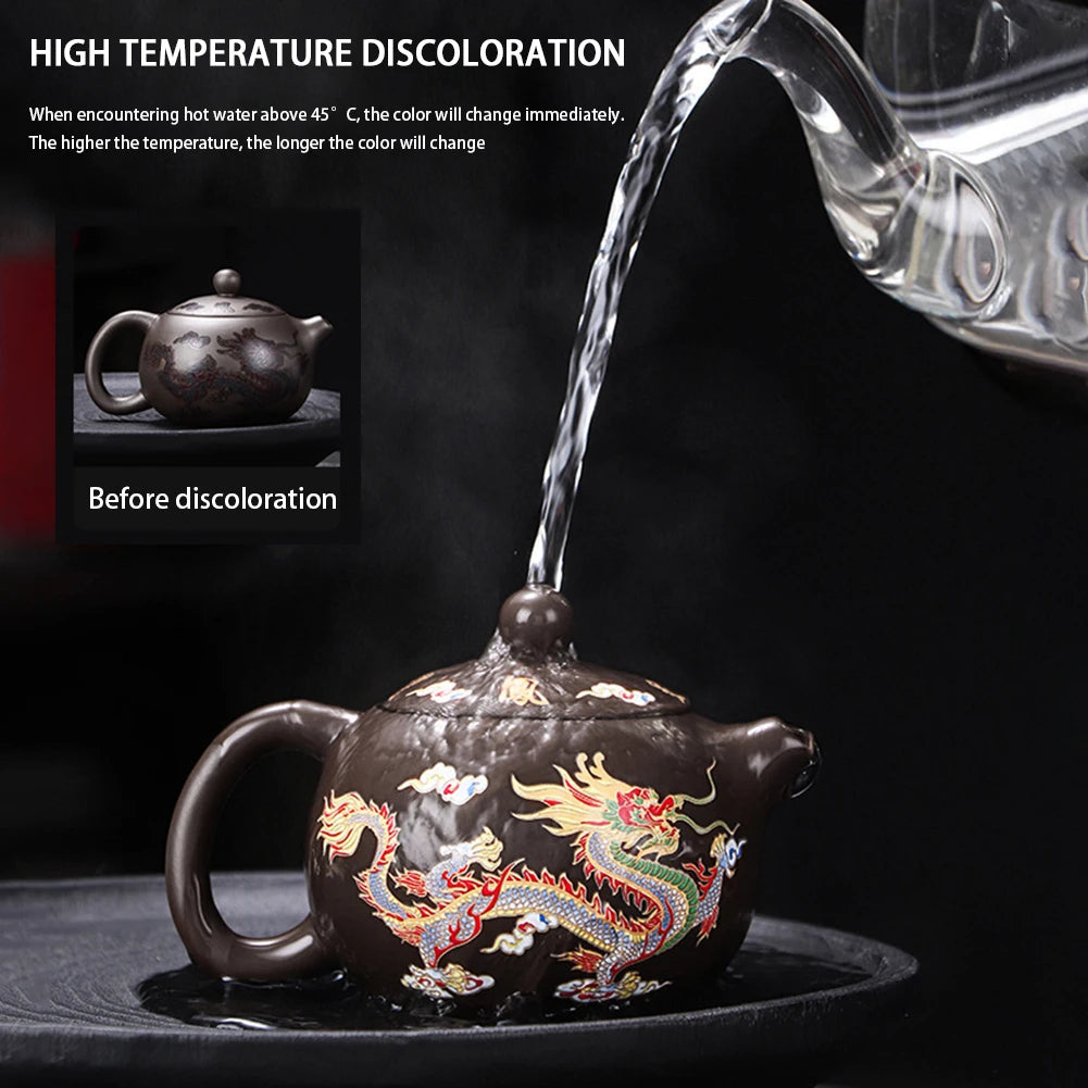 Hand-made Dragon & Phoenix Color-Changing Purple Clay Teapot | Traditional Zisha Art