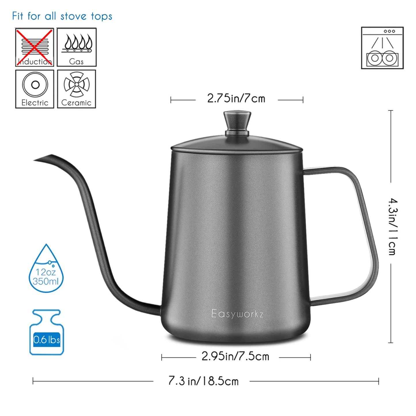 Easyworkz Gage Gooseneck Stainless Steel Pour Over Coffee Kettle - Coffe... — View 9