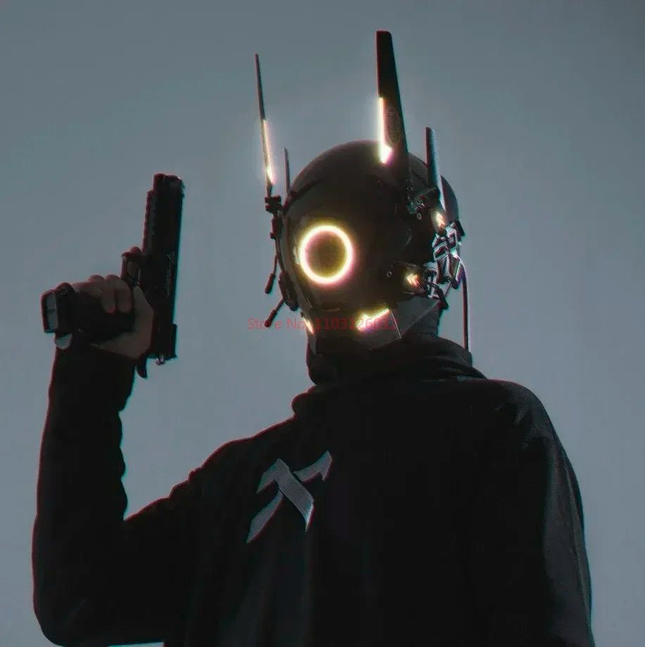 Cyberpunk Helmet Shinobi Mask: Robot Samurai Armor with LED Light — View 14